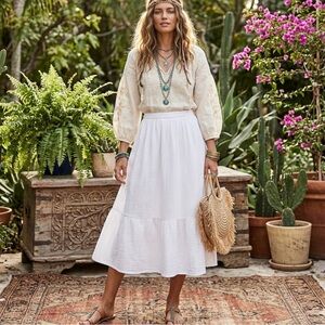 Banana Republic Y2K White Gauzy Ruffled Hippie Boho Prairie Midi Skirt XS S